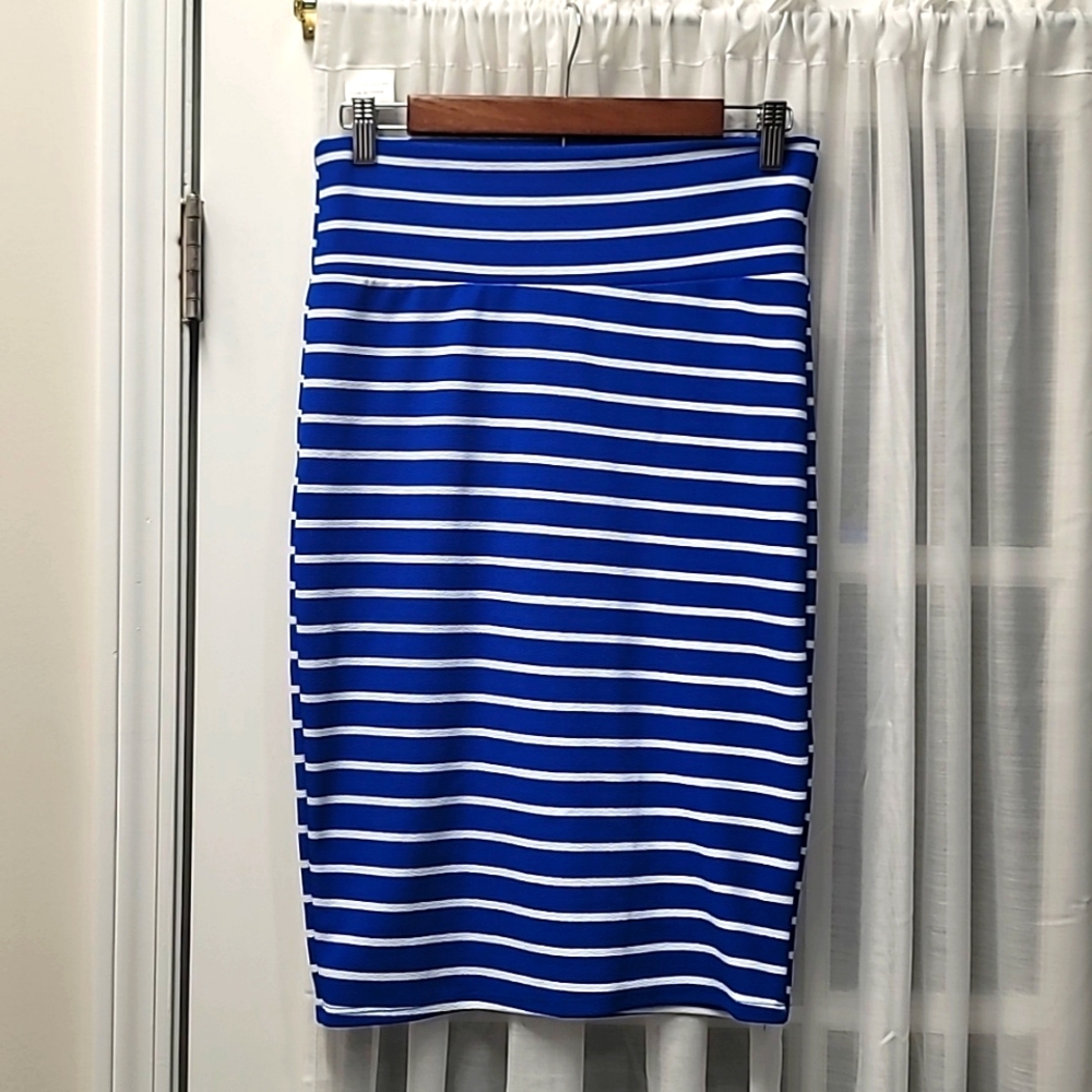 LuLaRoe Cassie Skirt blue with white stripes